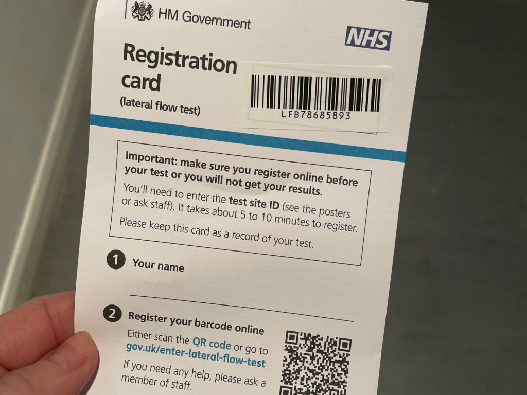 COVID-19 test registration card