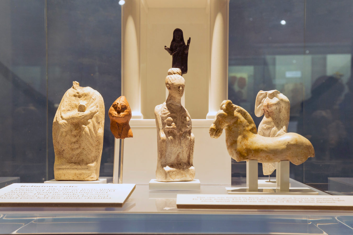 Roman artefacts on display in a cabinet