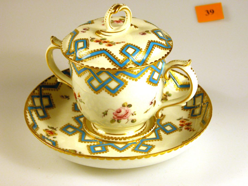 Cup, saucer and cover with turquoise riband