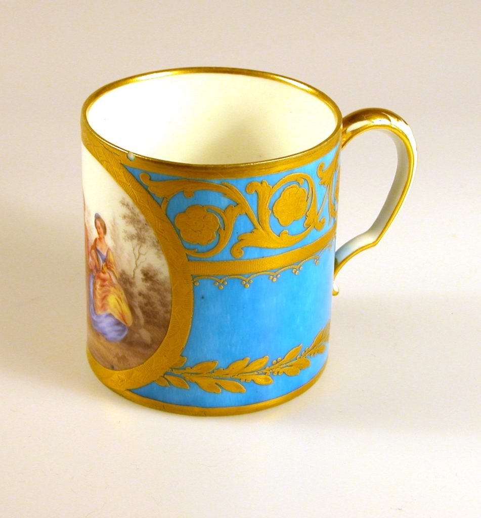 Coffee cup and saucer with  turquoise ground 18th century, Sevres, Paris
