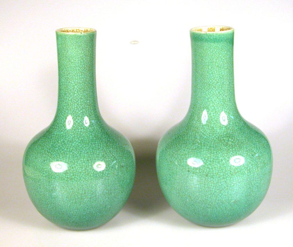 Pair of apple green crackle bottles China