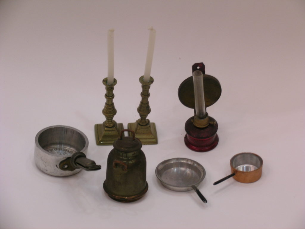 Pots, pans and candlesticks  from the dolls’ house furniture collection
