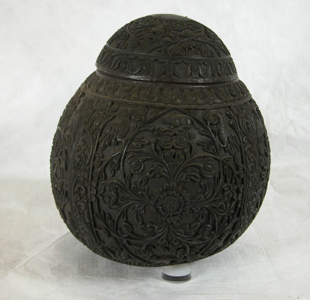 Carved coconut with a lid, from South  Sea Islands