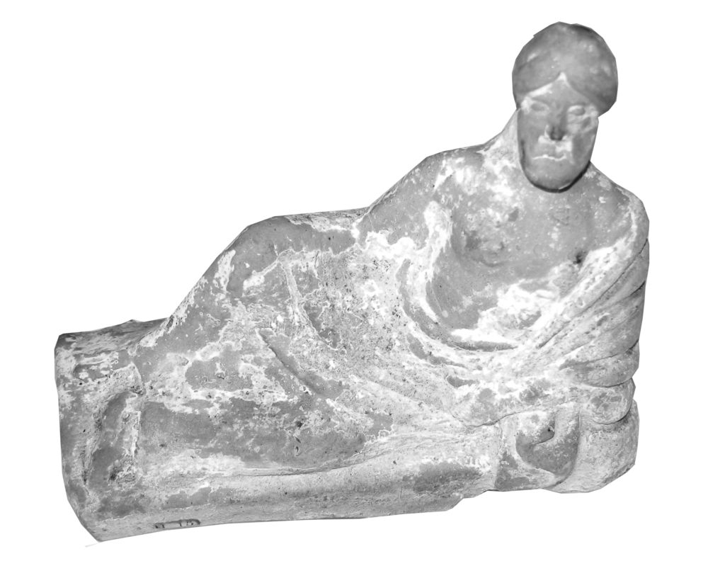 Terracotta reclining male figure 3rd to 1st century BC; found at Athens in 1821.