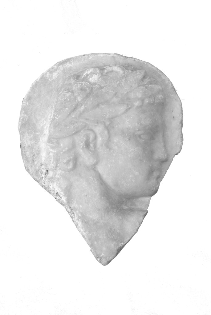 Profile head crowned with laurel Perhaps 5th to 4th century BC; found in Rhodes, 1824