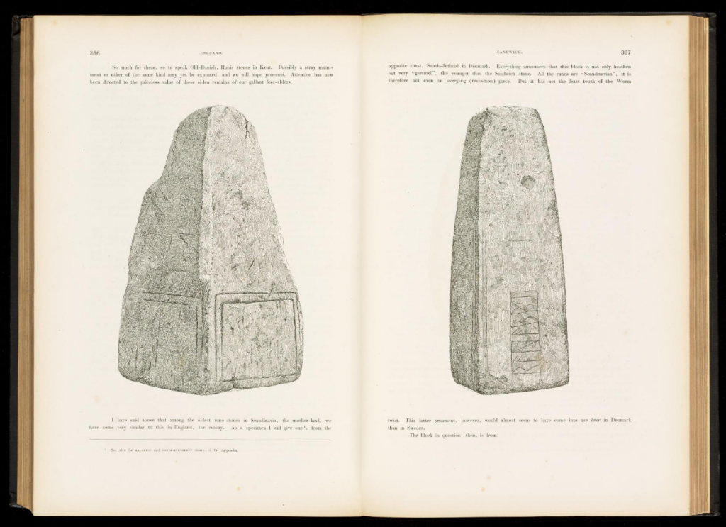 book layout with an illustration of two rune stones, one on each page