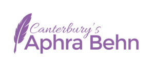 purple logo with feather quill.Canterbury's Aphra Behn